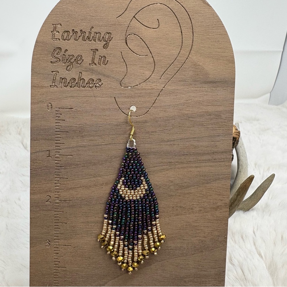 Beaded Fringe Moon Earrings - Picture 4 of 5